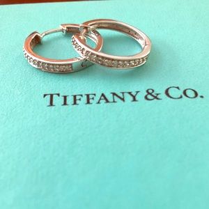 14k White Gold Diamond Hoops